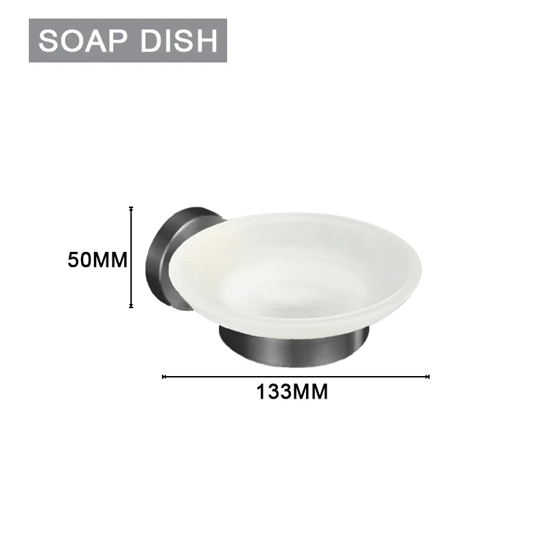 Grey Bathroom Hardware Kit Stainless Steel Round Wall