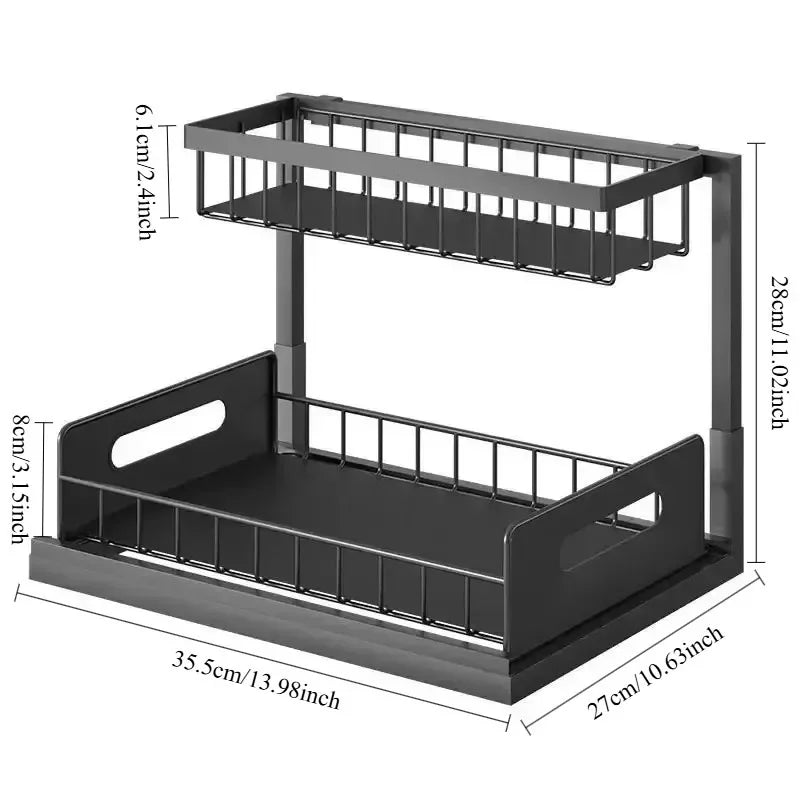 Tier Sliding Under Sink Storage Rack Rustproof Metal