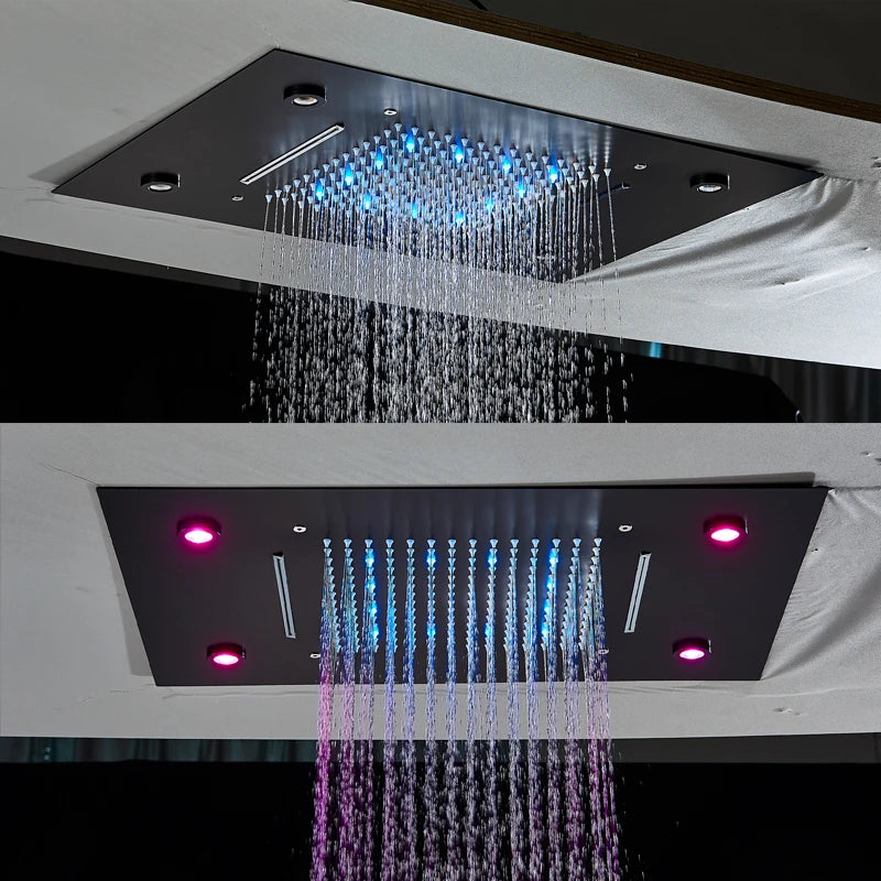 Shinesia Black Thermostat Rainfall Concealed Shower Led Hidden