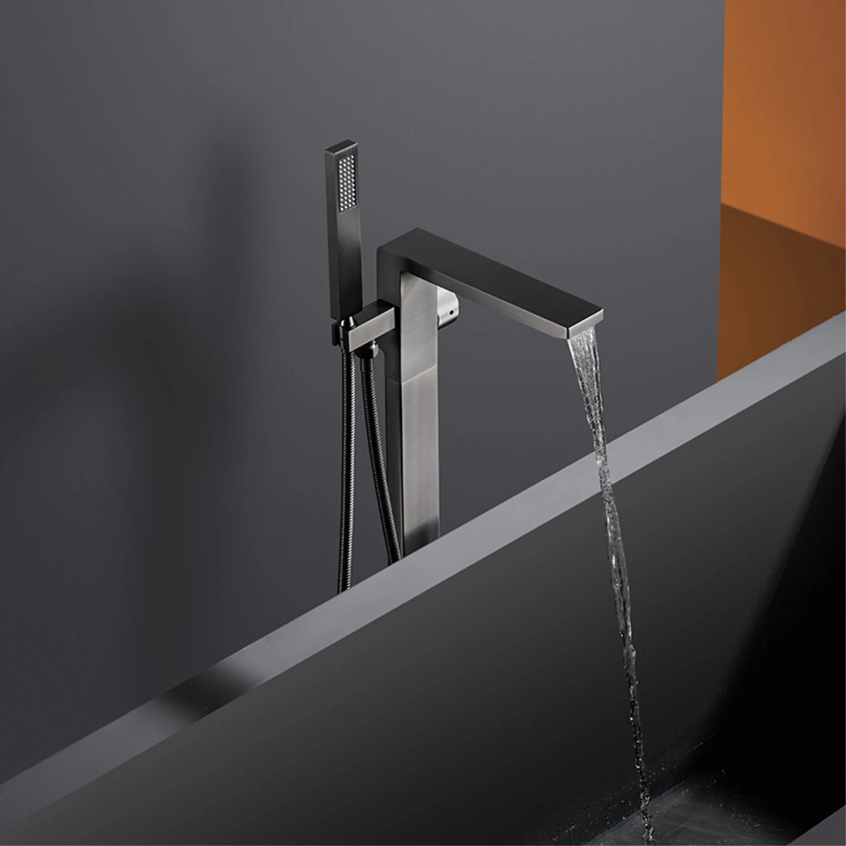 Luxury Black Brass Bathroom Faucet Floor Standing Design