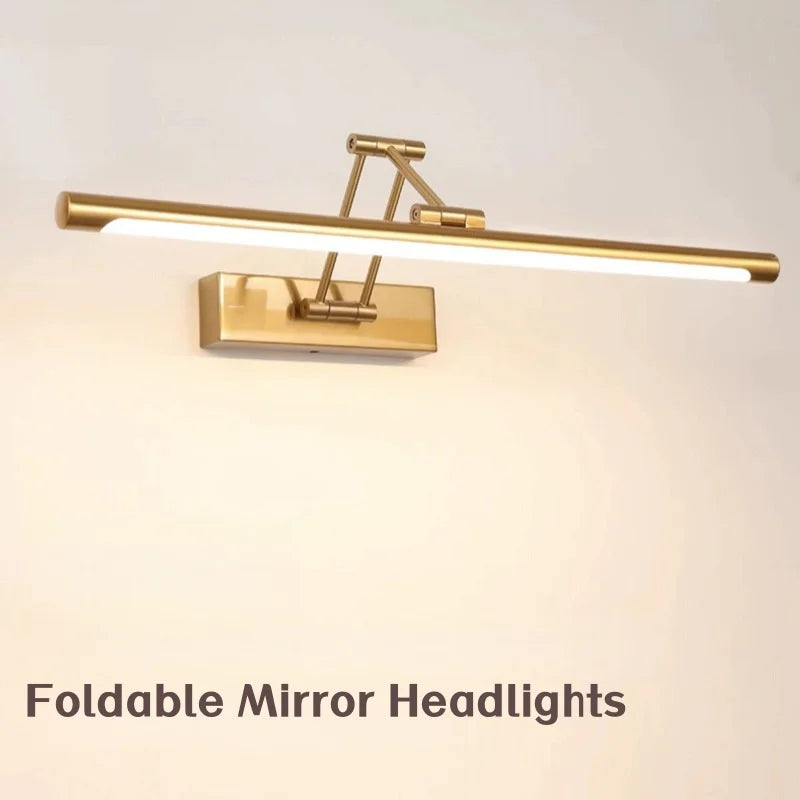 Modern Golden Bathroom Mirror Front Light Cabinet Foldable