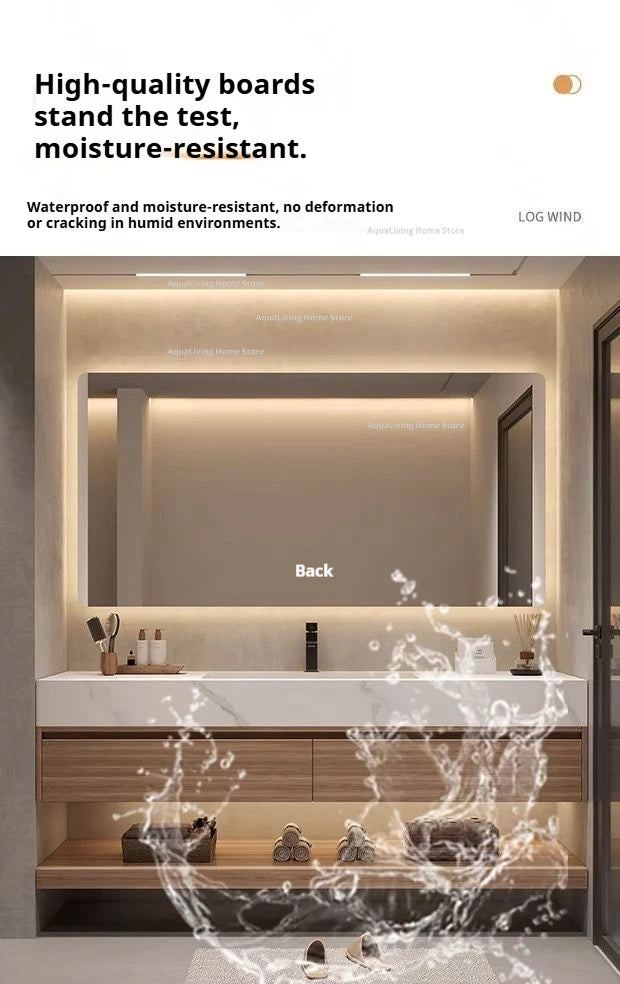 Luxury Rock Plate Bathroom Cabinets Intelligent Mirror Wash