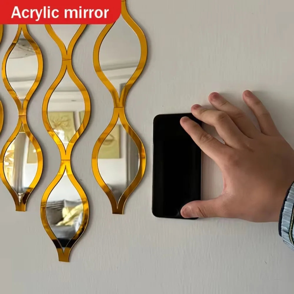 6/12pcs Gold Teardrop Wall Mirror Combinationartisticdecorative