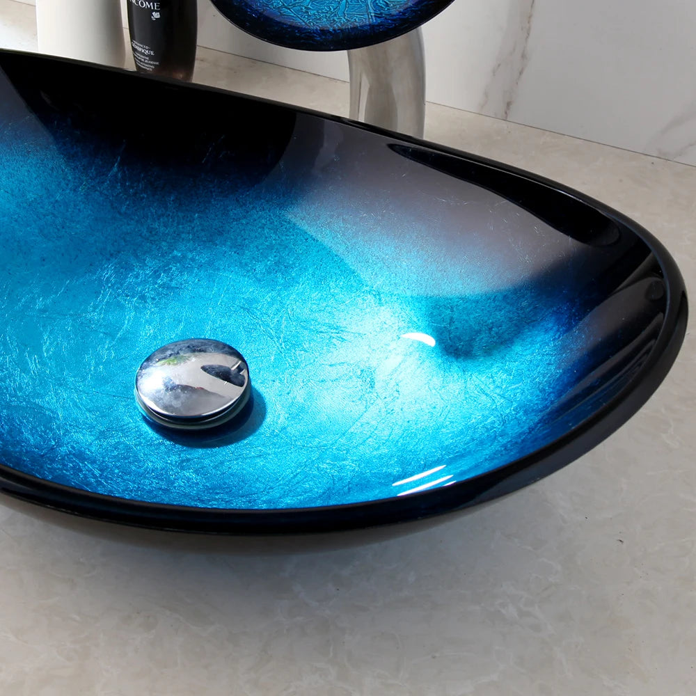 Ouio Tempered Glass Hand Paint Waterfall Spout Basin