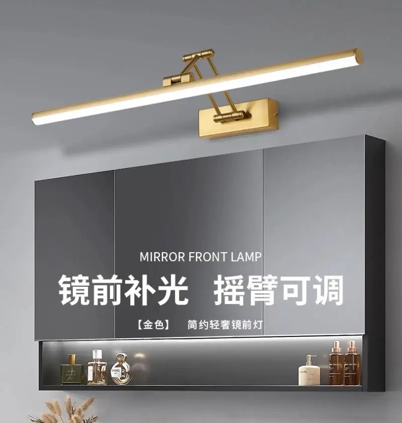 Modern Golden Bathroom Mirror Front Light Cabinet Foldable