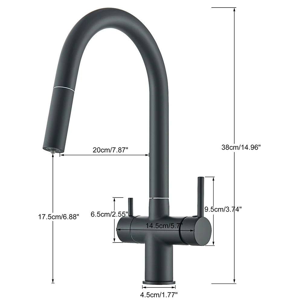 Brushed Gold Water Filter Faucet Dual Spout Pure
