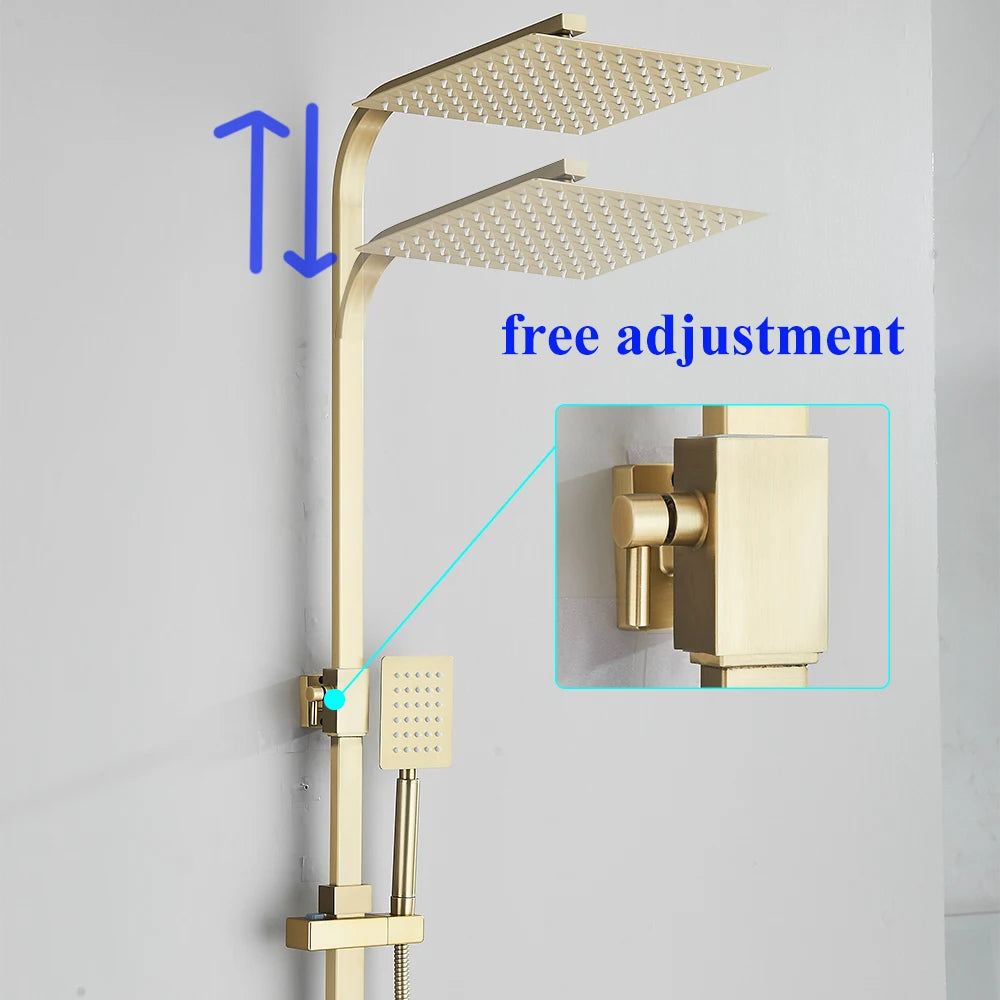 Brushed Gold Rainfall Shower System Cold Bathroom Shower