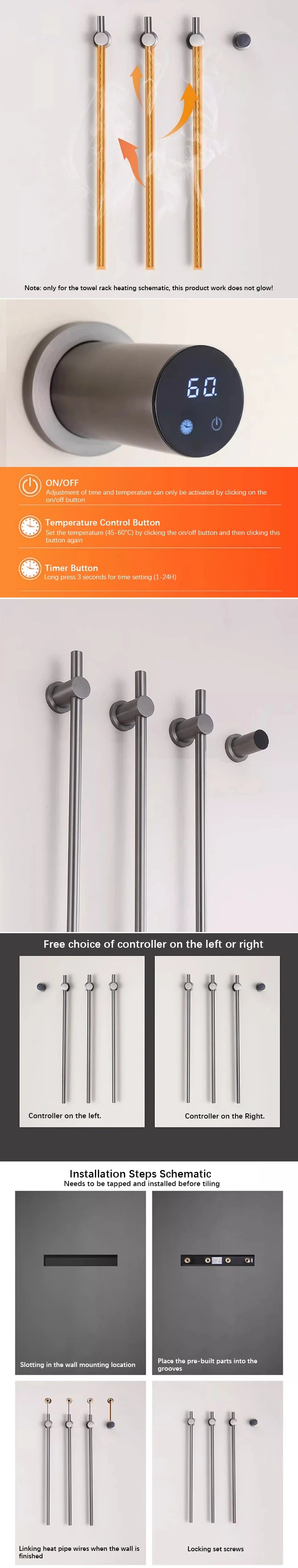 Bathroom Black Electric Towel Rack Hidden Wire Bath