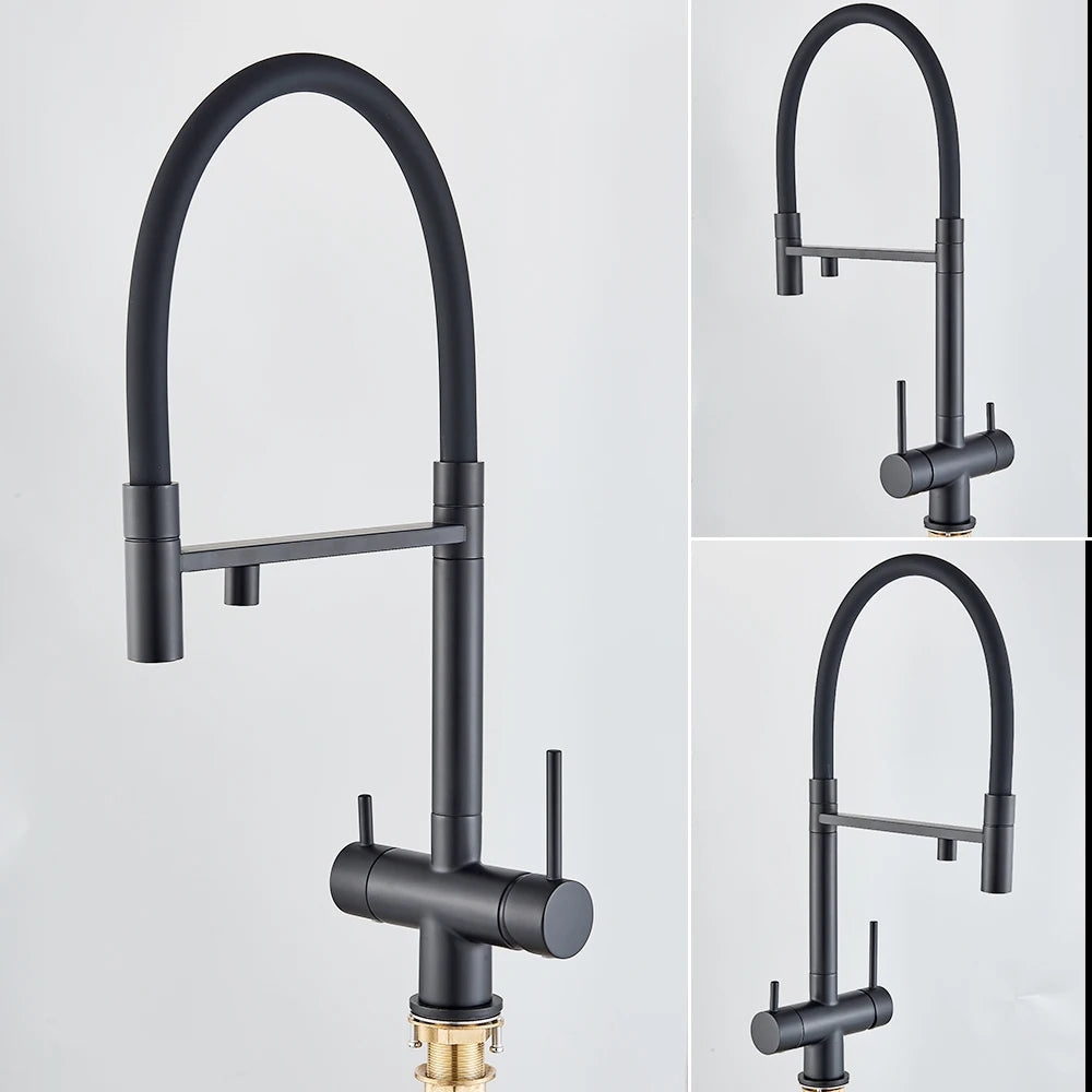 Black Filtered Faucet Pure Water Pull Out Brass