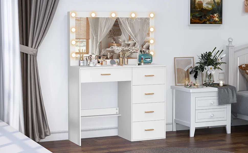 White Dressing Table Large Hollywood Mirror 11 Led