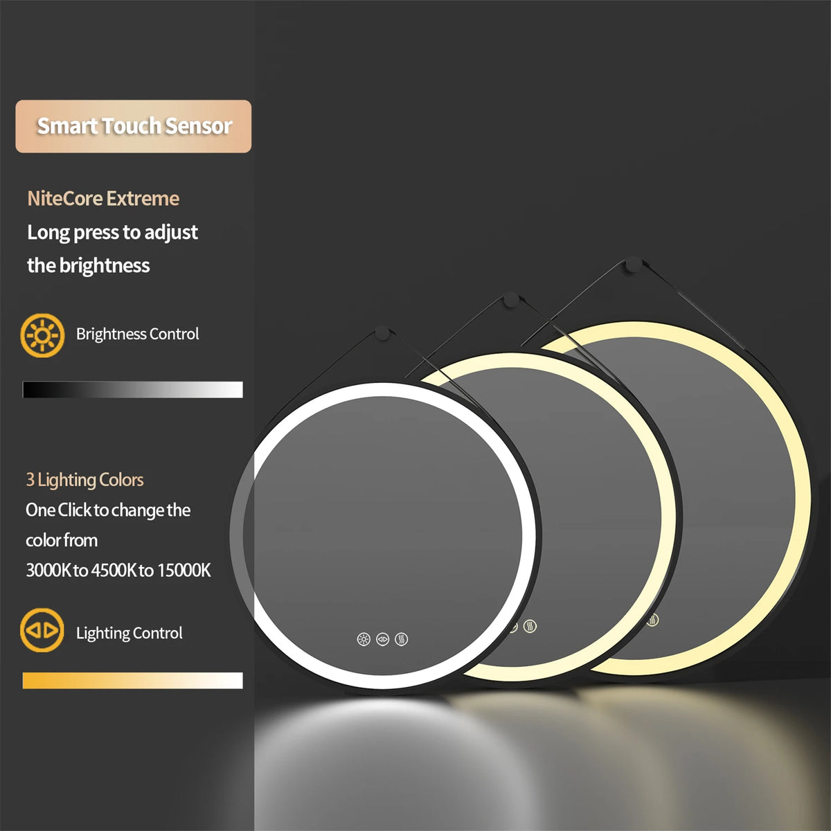 60/70/80cm Round Led Bathroom Mirror Wall Hanging Frontlit