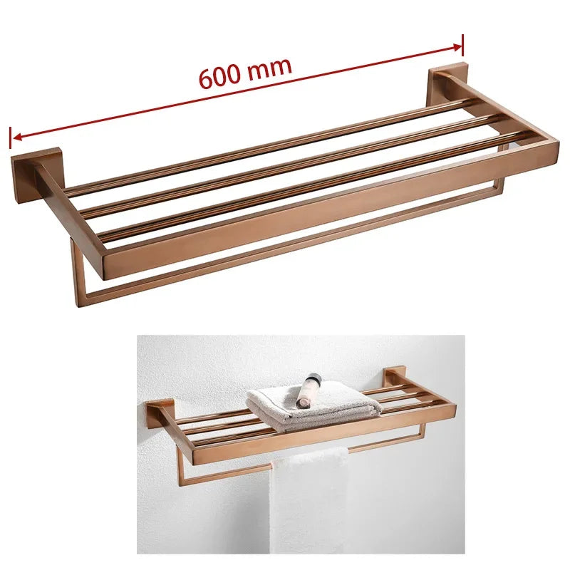Brushed Rose Gold Towel Rack Robe Hook Bathroom