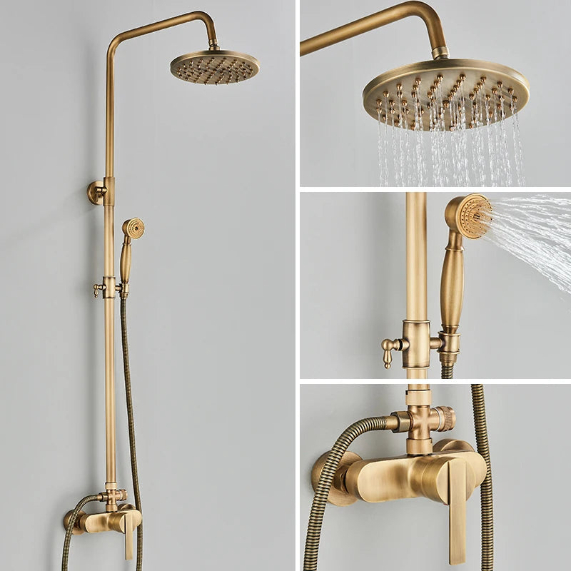 Quyanre Antique Brass Shower Faucets Wall Mount Antique