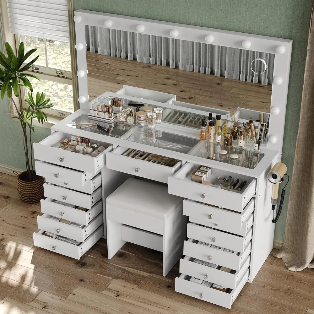 55 Makeup Vanity Desk Lighted Mirror Charging Station