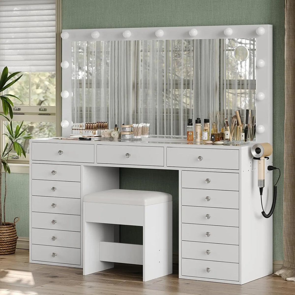 55 Makeup Vanity Desk Lighted Mirror Charging Station