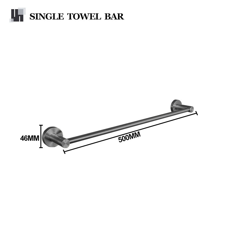 Grey Bathroom Hardware Kit Stainless Steel Round Wall
