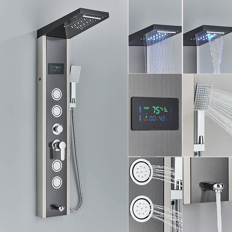 Led Shower Panel Faucet Rainfall Headshower Spa Massage