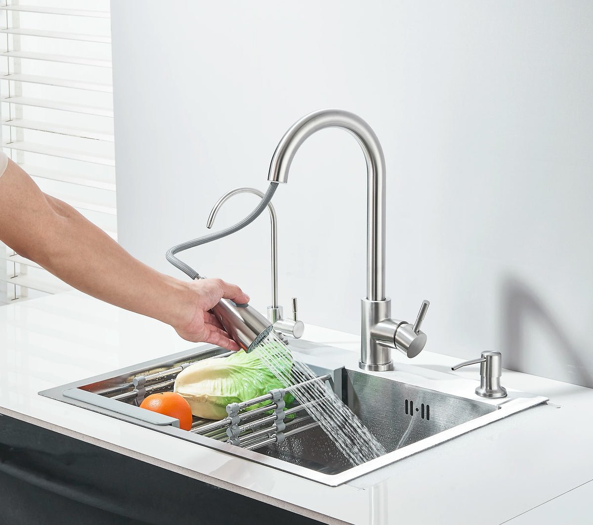 304 Stainless Steel Black/Brushed Nickel Sink Waterfall Faucet