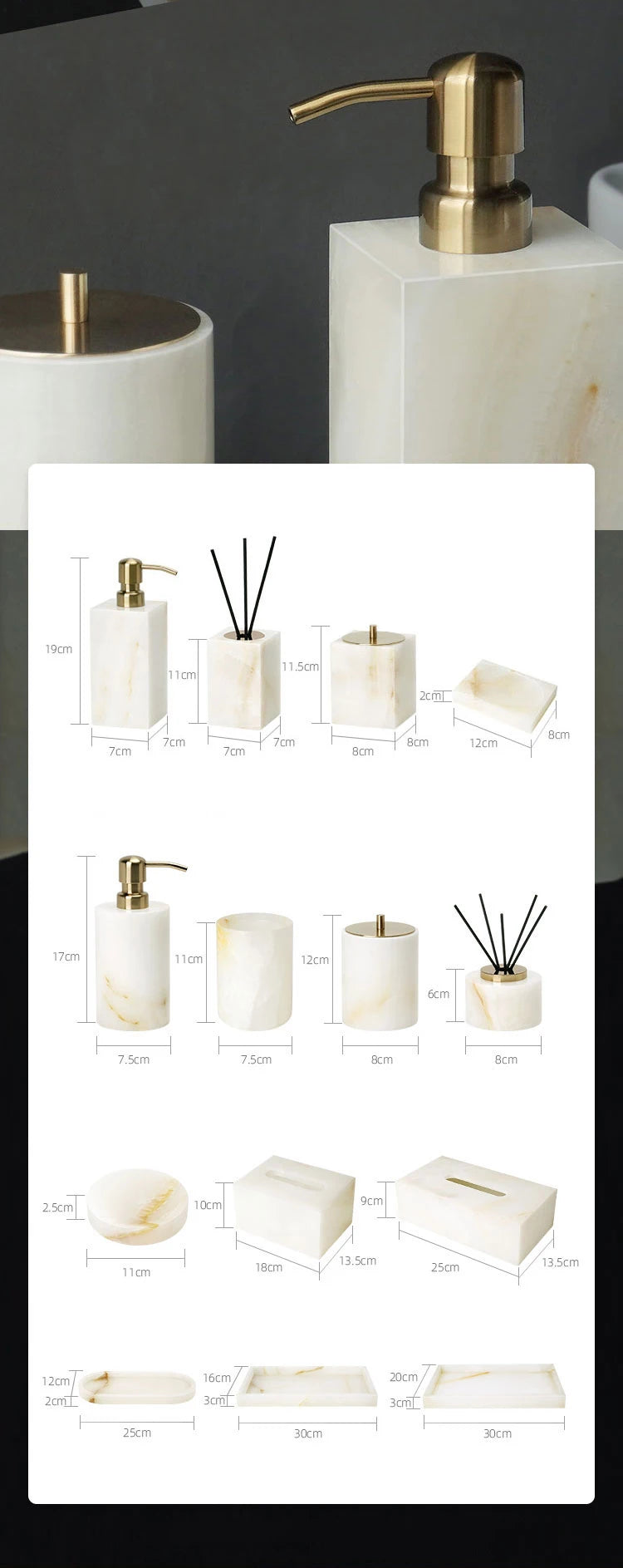 White Onyx Natural Marble Bathroom Elegant Soap Dispenser