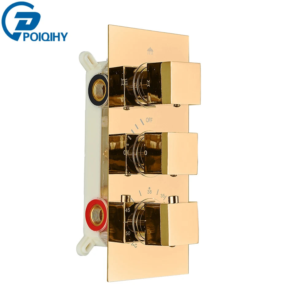 Brushed Gold Thermostatic Shower Mixer Valve Brass 3-Ways