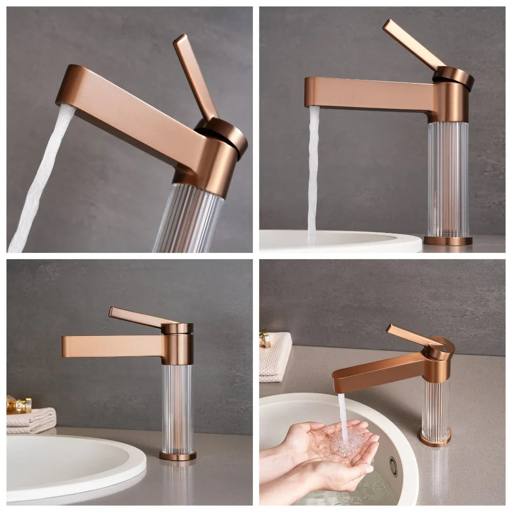Yellow Bathroom Basin Faucet Acrylic Brass Cold Water