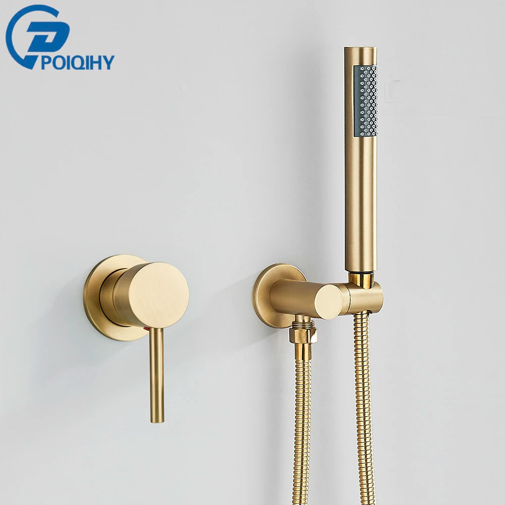 Brushed Gold Handheld Shower Bathroom Shower Faucet &