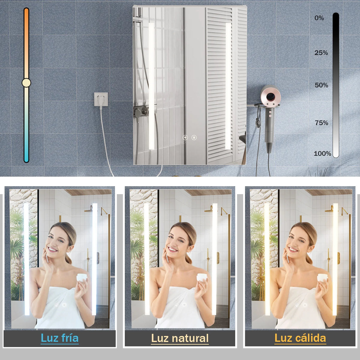 3-Color Mode Dimmer Led Bathroom Mirror Cabinet Wall