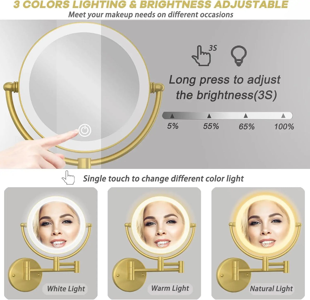 Brushed Gold Led Bathroom Mirrors Quality Brass 10x