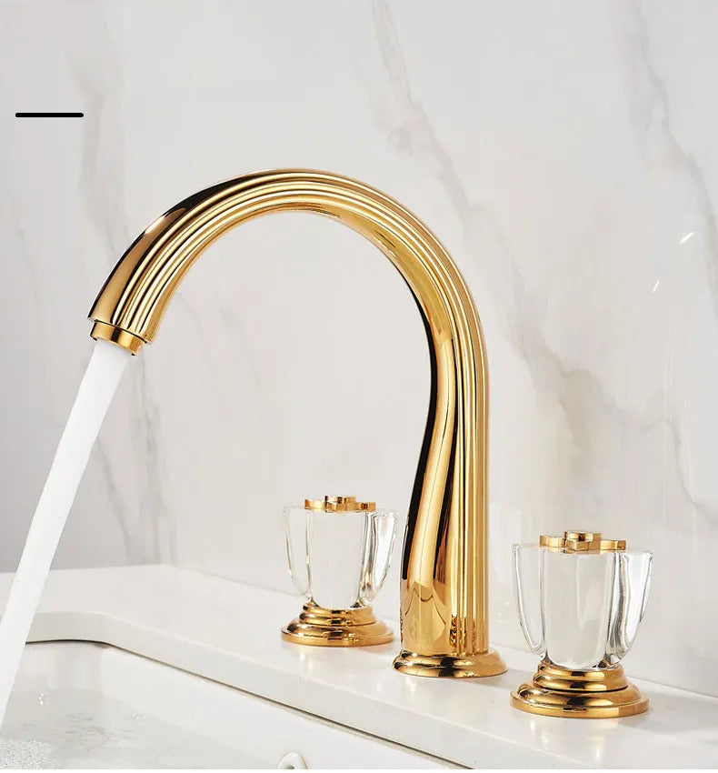 French Brass Bathroom Gold Three-Hole Basin Faucet Cold
