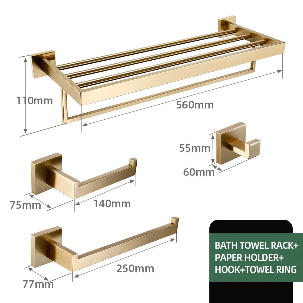 Matte Gold Towel Rack 304 Stainless Steel Towel