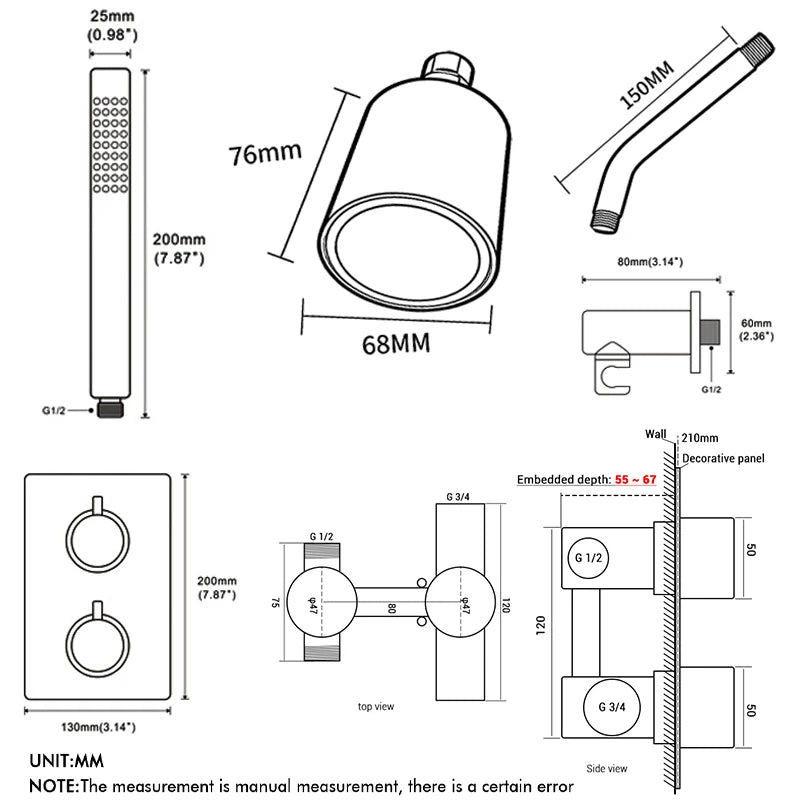 Bathroom Faucet Dial Way Brushed Gold Thermostat Shower
