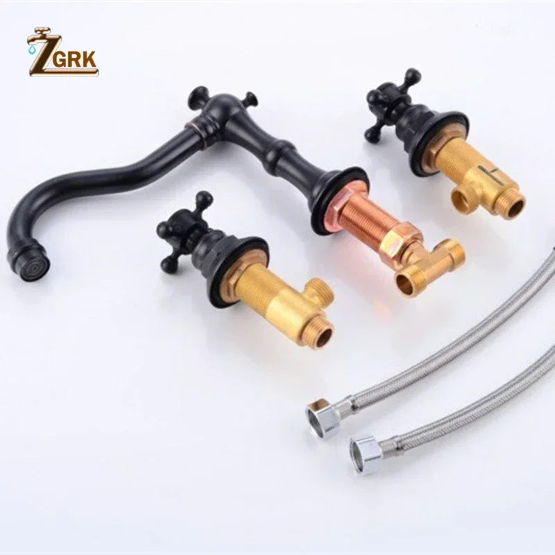 Zgrk Basin Faucet Black Brass Dual Handle Bathroom