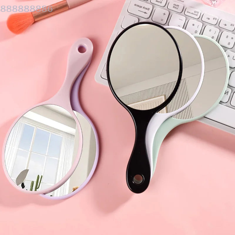 1pc Handheld Round Makeup Mirror Women Handle Compact