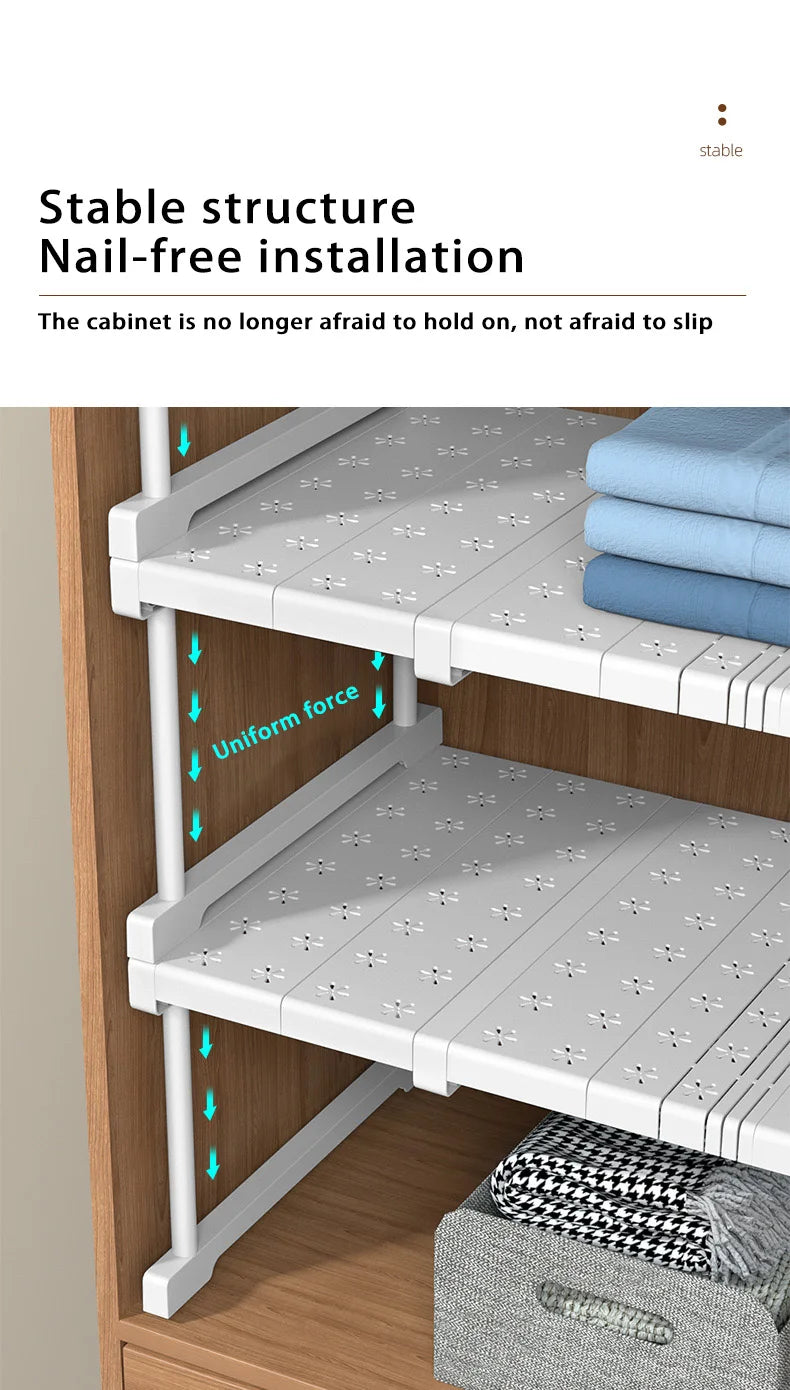 Wardrobe No-Punch Multi-Layer Retractable Adjustable Shelves