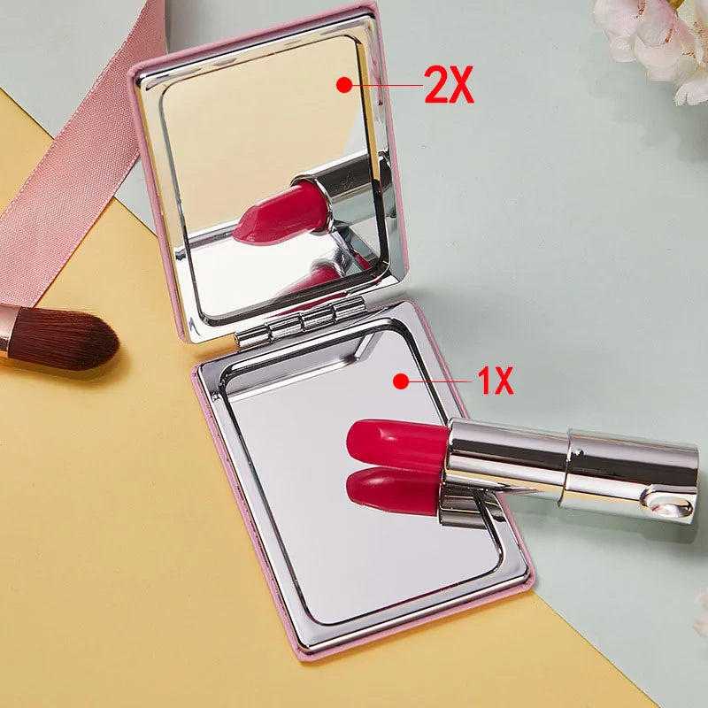 Cute Mini Pu Makeup Mirror Magnify Foldable Double