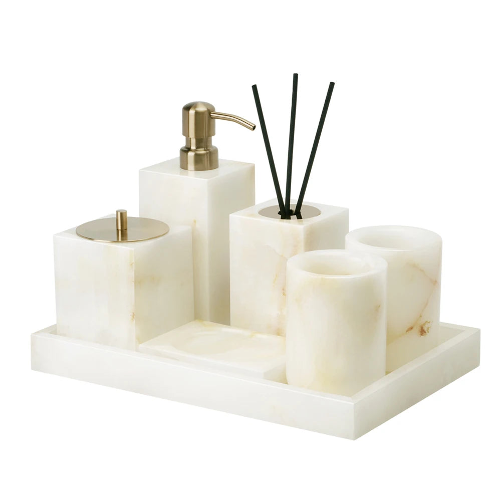 White Onyx Natural Marble Bathroom Elegant Soap Dispenser