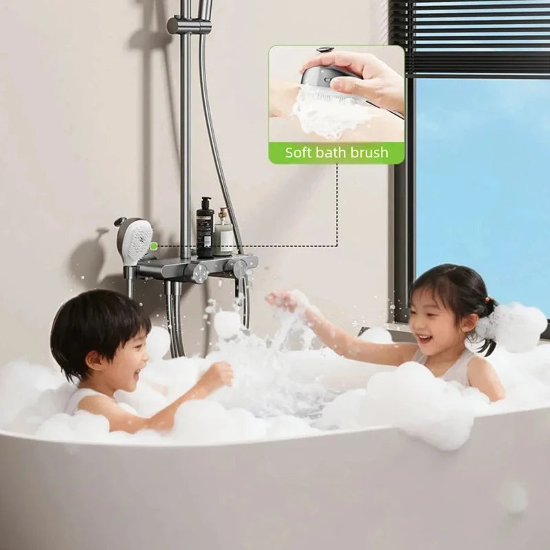 Bathroom Aluminum Gunmetal Gray Shower Silicone Brush Head