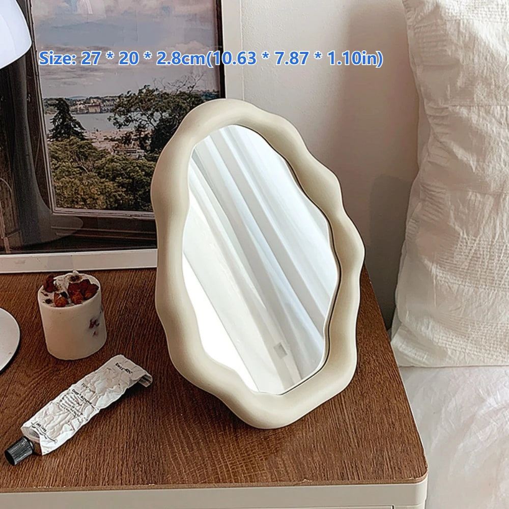 1pc Cream Style Makeup Mirror Decorative Irregular Simple