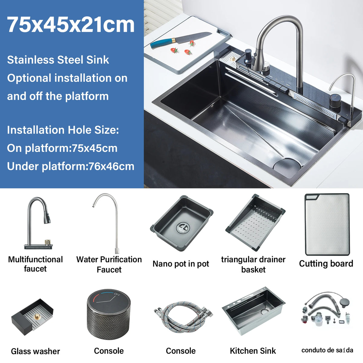 304stainless Steel Sink Faucet Rainfall Spout Pull Out