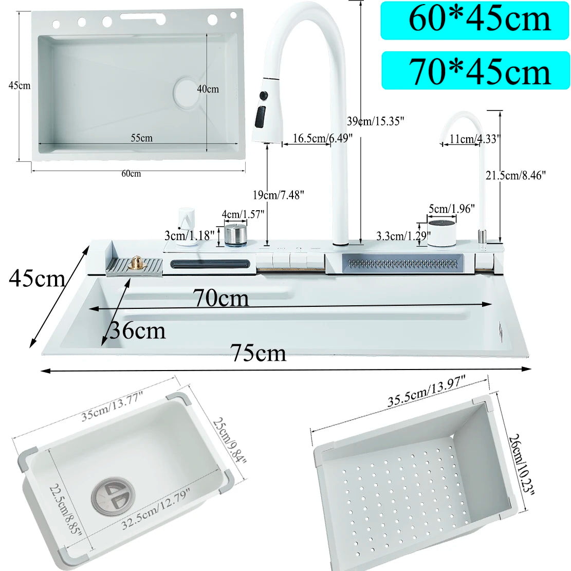304 Stainless Steel Waterfall Sink Large Slot Integrated