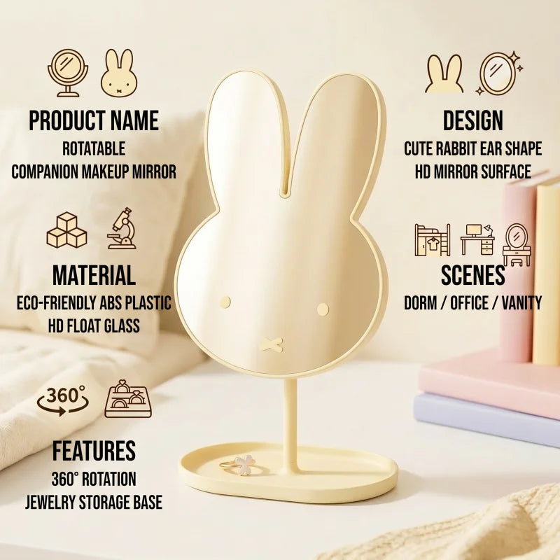 Kawaii Miffy Rabbit Shaped Makeup Mirror 360 Rotating