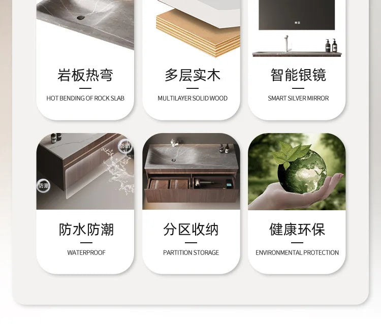 Light Luxury Bathroom Cabinets Rock Slab Integrated Washbasin