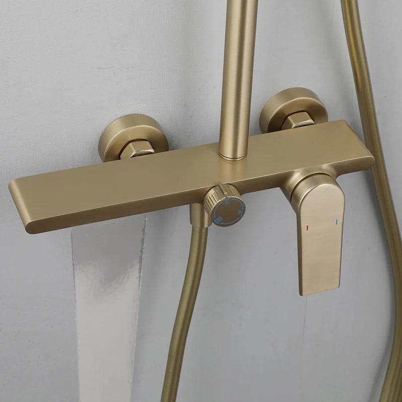 Kemaidi Brushed Gold Shower System Bathroom Shower Faucet