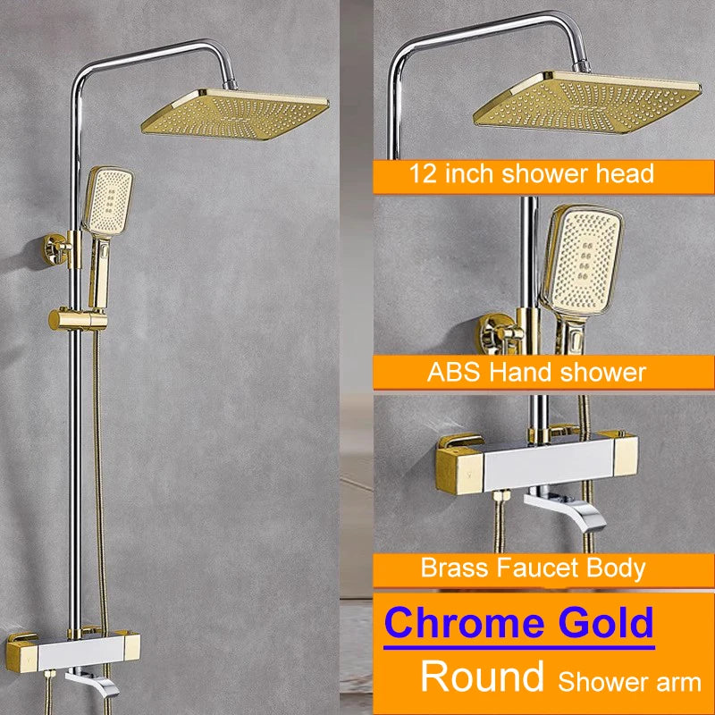 White Thermostatic Bathroom Shower 12 Inch Square Rain