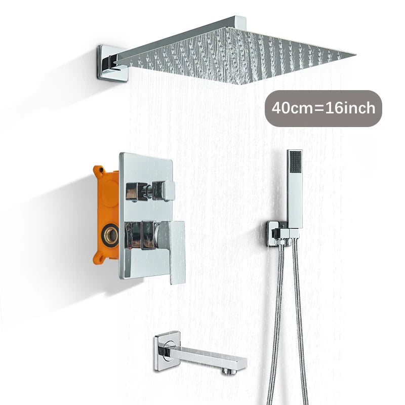 Chrome Concealed Bathroom Rain Waterfall Shower Faucets Wall