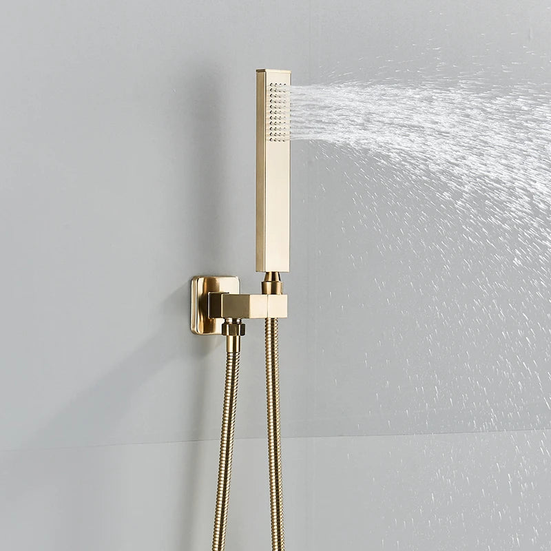 Quyanre Brushed Gold Shower Faucets Bathroom Wall Mounted