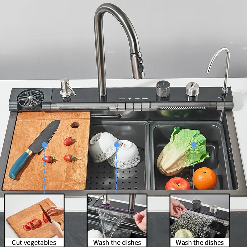 Shinesia Stainless Steel Waterfall Sink Digital Display Large