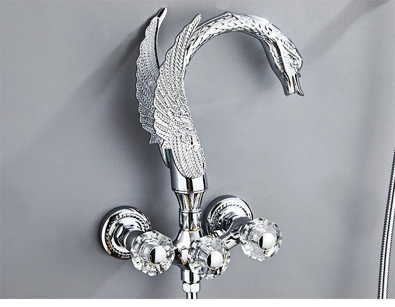 Ellen Bathtub Faucet Gold Swan Hand Shower Wall