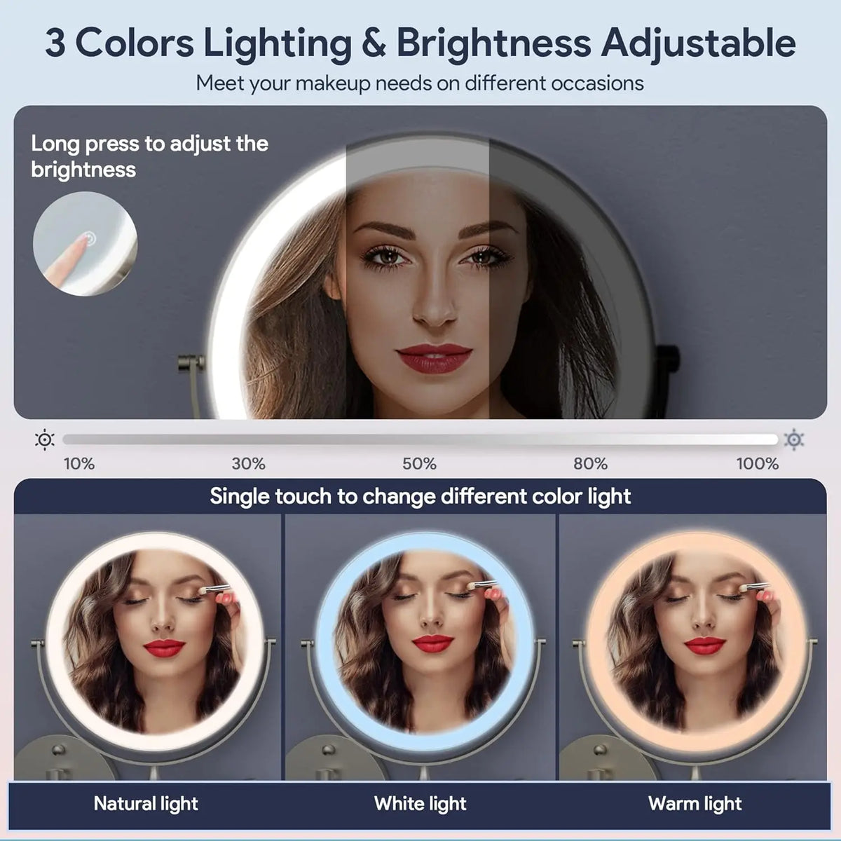 Brushed Nickel Touch Led Folding Bathroom Mirror 10x