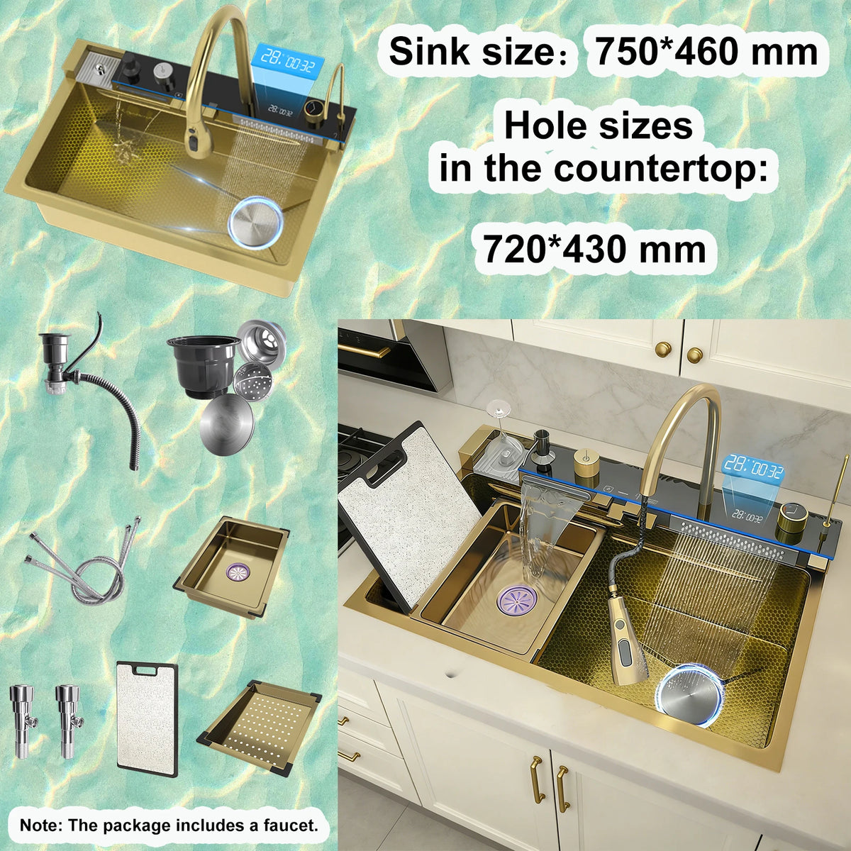 Sinks Stainless Steel Waterfall Sink Includes 120 50
